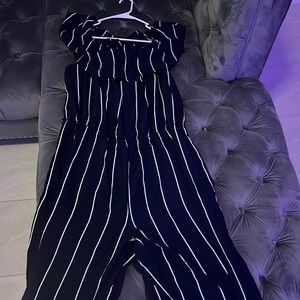 Navy Blue with White Stripes Romper